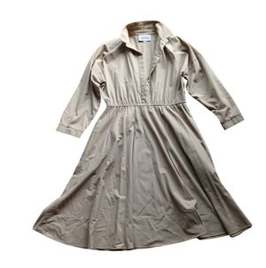 American Shirt Dress Women's Size 12P Beige Long-Sleeve Midi Dress